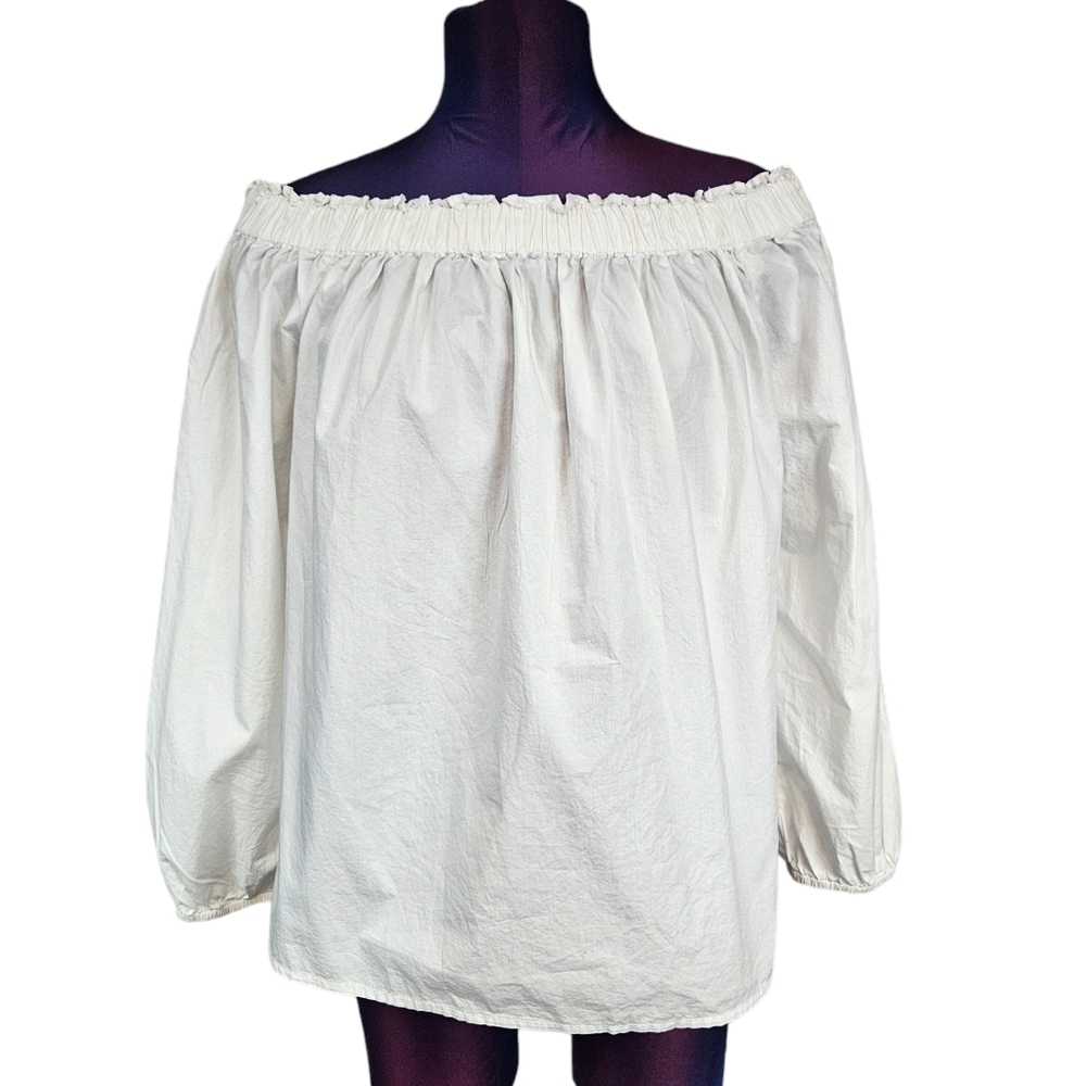 Gap White Off the Shoulder Cotton Poplin 3/4 Sleeve Top Size Small Women's R23‎
